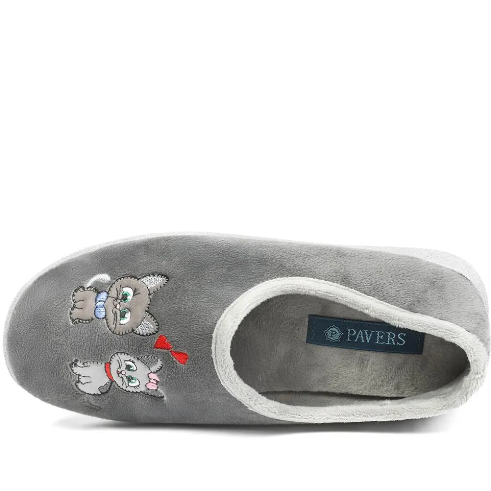 Wide Fit Soft Full Cat Slippers - Grey