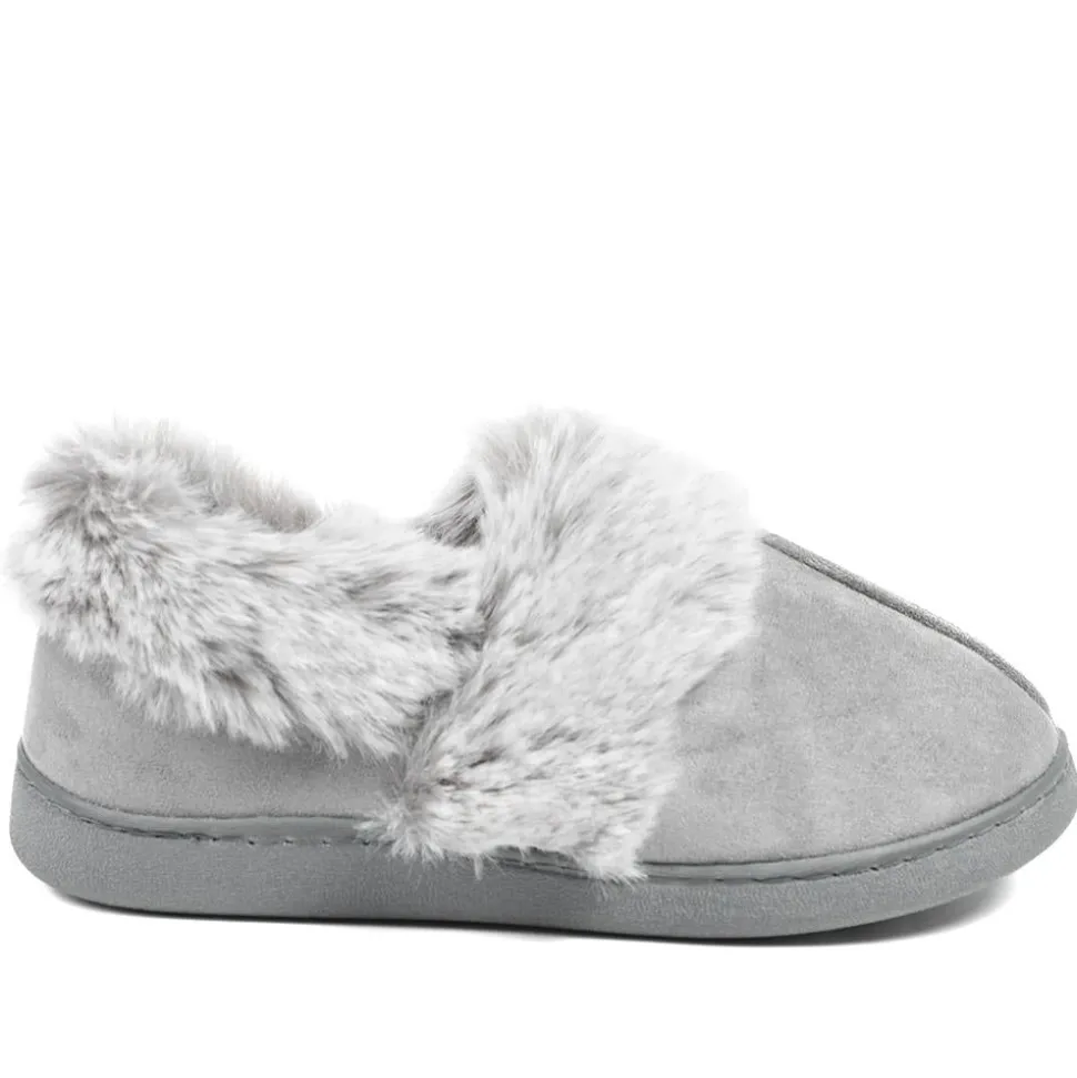 Wide Fit Soft Full Slippers - Grey