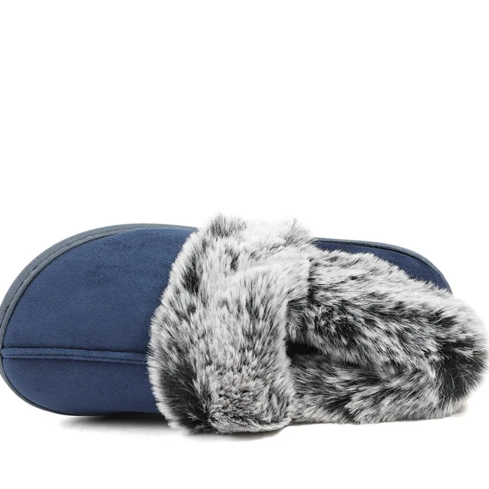 Wide Fit Soft Full Slippers - Navy