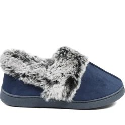 Wide Fit Soft Full Slippers - Navy