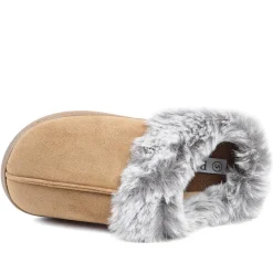 Wide Fit Soft Mule Slippers - Chestnut