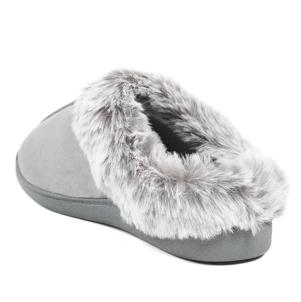 Wide Fit Soft Mule Slippers - Grey