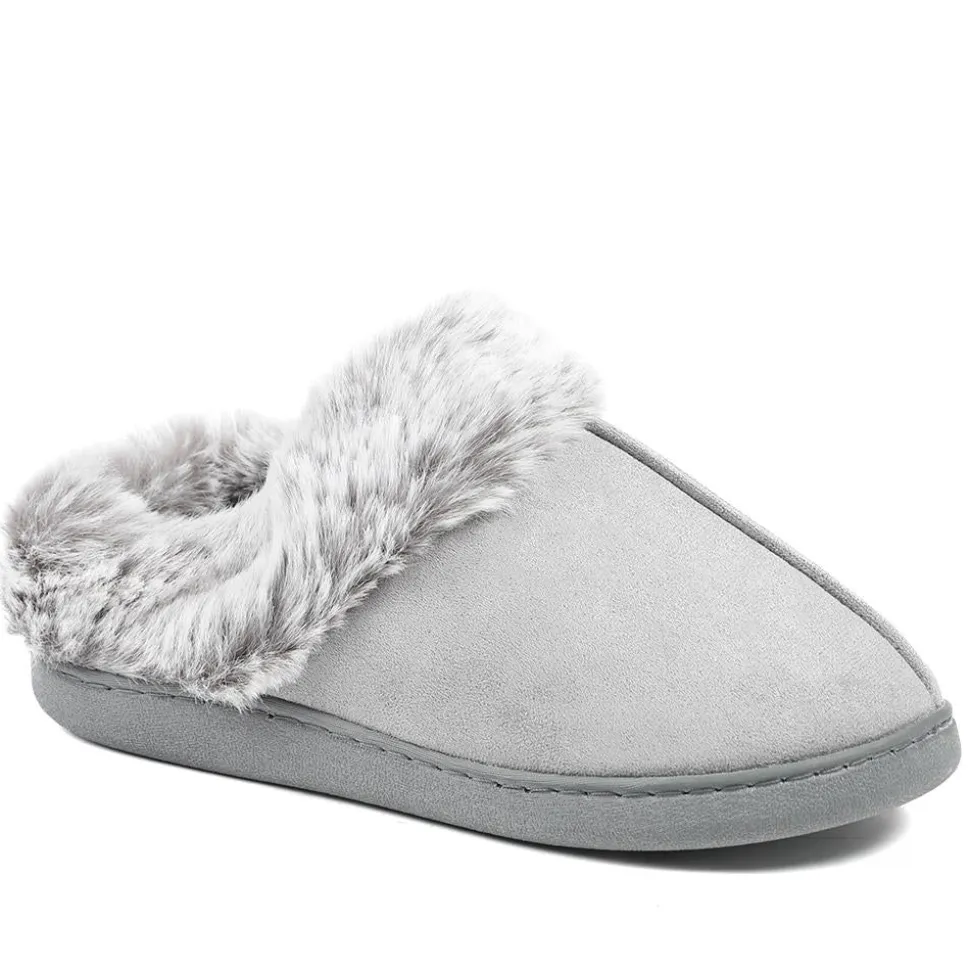 Wide Fit Soft Mule Slippers - Grey