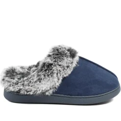 Wide Fit Soft Mule Slippers - Navy