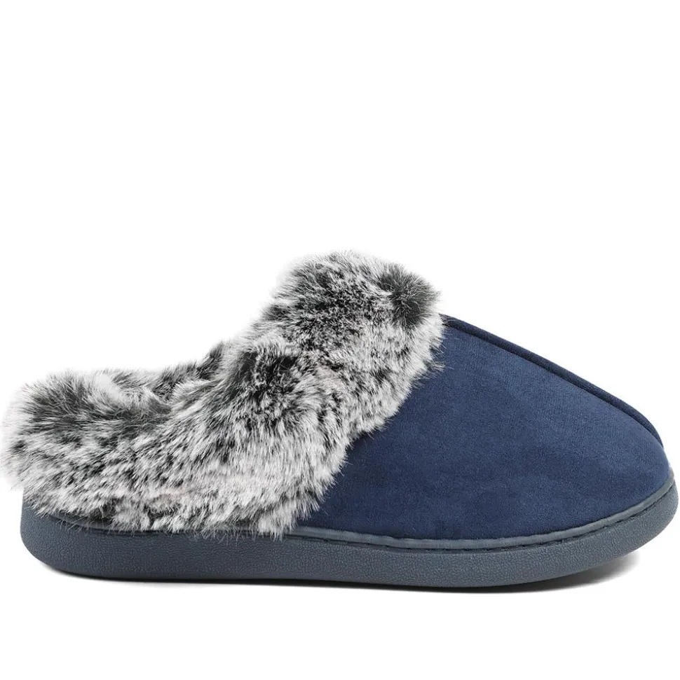 Wide Fit Soft Mule Slippers - Navy