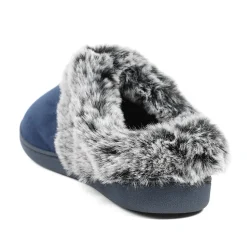 Wide Fit Soft Mule Slippers - Navy