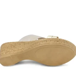 Wide Fit Stretchy Mule Sandals - Gold