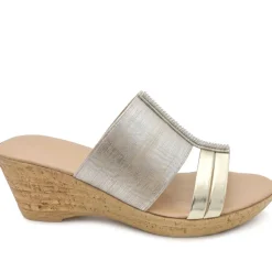Wide Fit Stretchy Mule Sandals - Gold