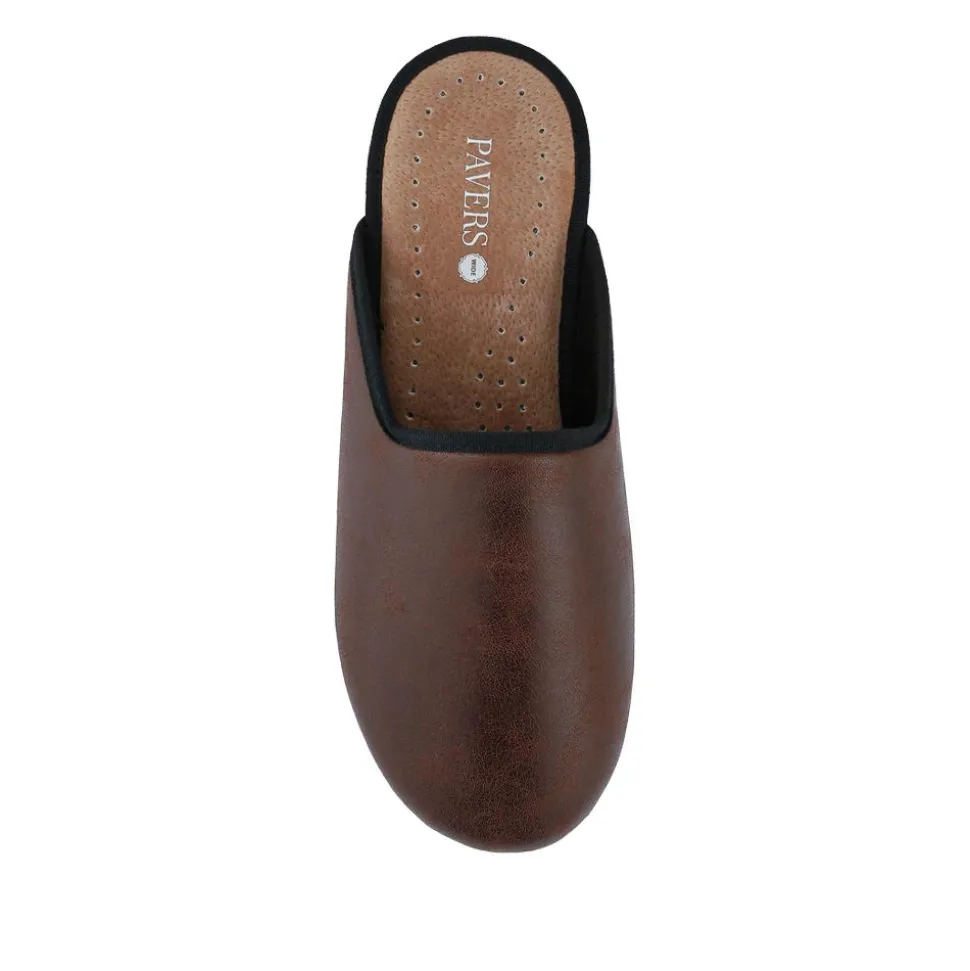 Wide Fit Supportive Mule Slippers - Brown