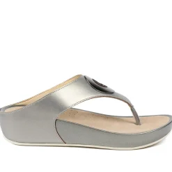 Wide Fit Toe Post Wedge Sandals - Pewter