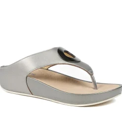 Wide Fit Toe Post Wedge Sandals - Pewter