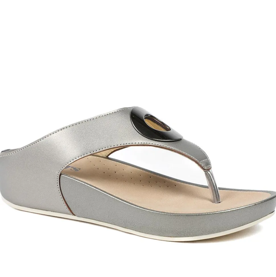 Wide Fit Toe Post Wedge Sandals - Pewter