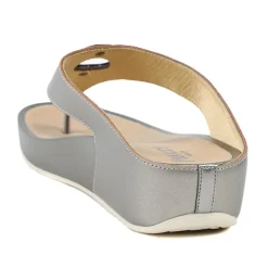 Wide Fit Toe Post Wedge Sandals - Pewter