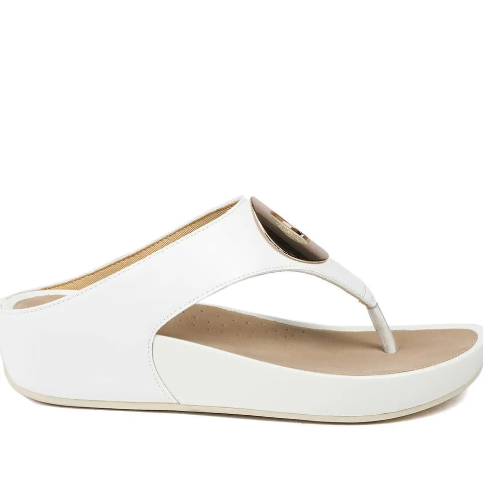 Wide Fit Toe Post Wedge Sandals - White