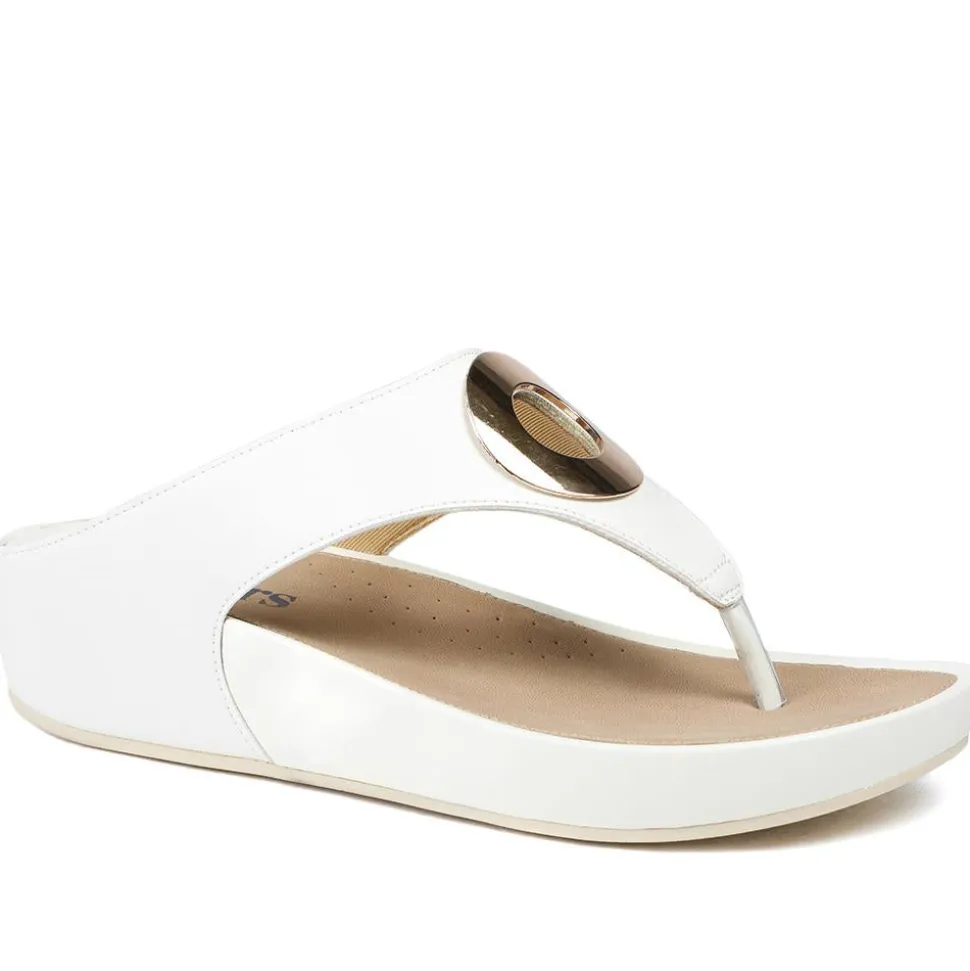 Wide Fit Toe Post Wedge Sandals - White