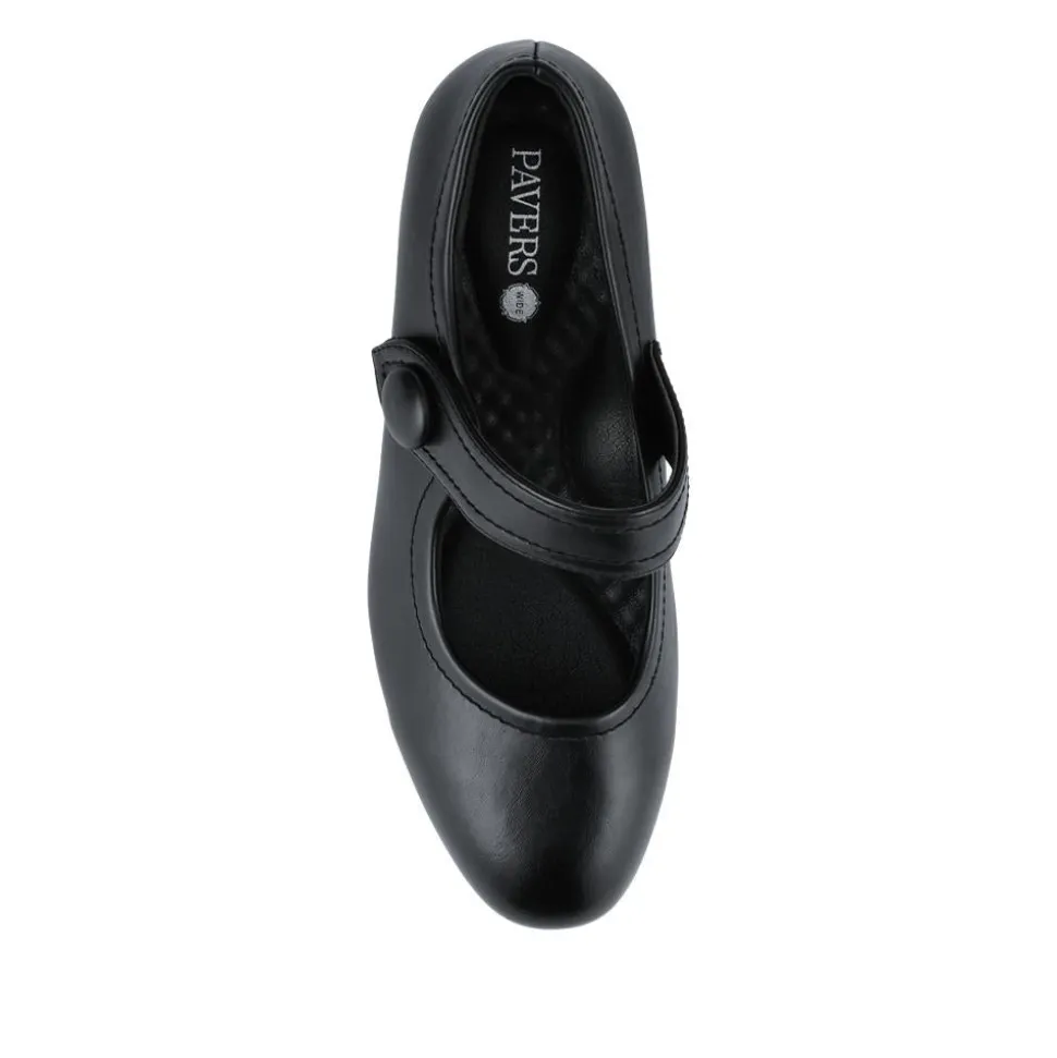 Wide Fit Touch-Fasten Heeled Mary Janes - Black
