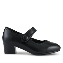 Wide Fit Touch-Fasten Heeled Mary Janes - Black