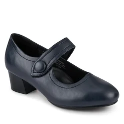 Wide Fit Touch-Fasten Heeled Mary Janes - Navy