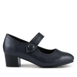 Wide Fit Touch-Fasten Heeled Mary Janes - Navy
