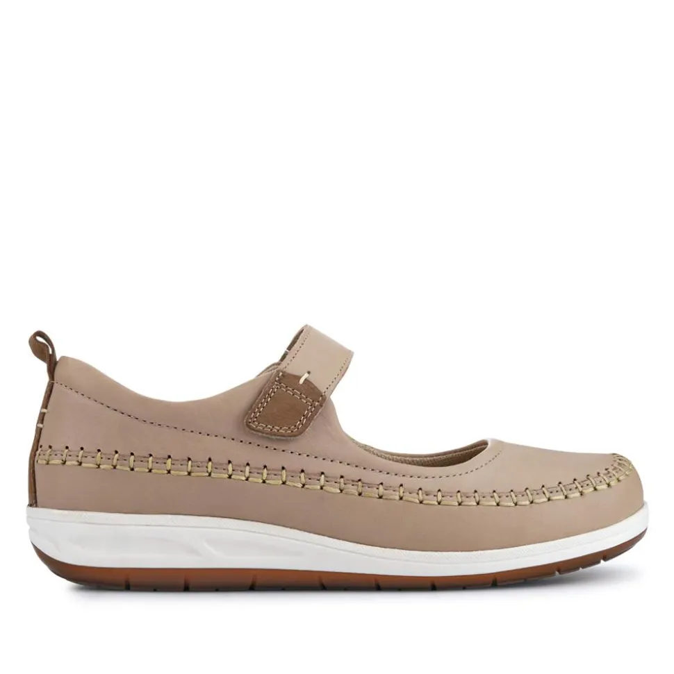 Wide-Fit Touch-Fasten Mary Janes - Beige