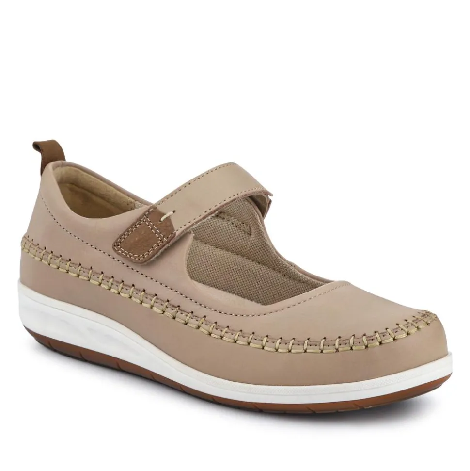 Wide-Fit Touch-Fasten Mary Janes - Beige