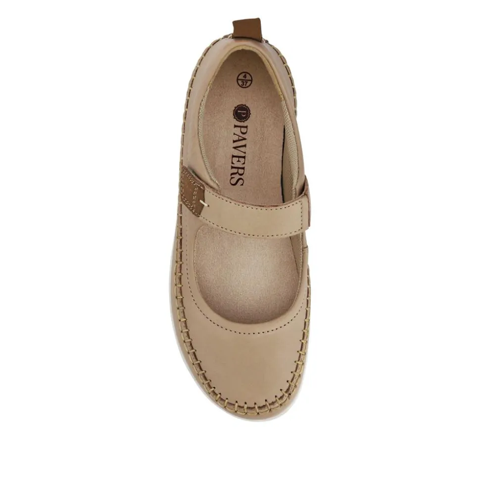 Wide-Fit Touch-Fasten Mary Janes - Beige