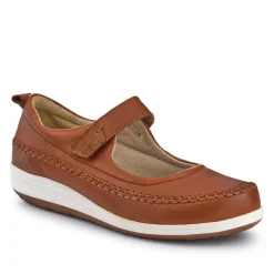 Wide-Fit Touch-Fasten Mary Janes - Tan