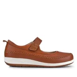 Wide-Fit Touch-Fasten Mary Janes - Tan