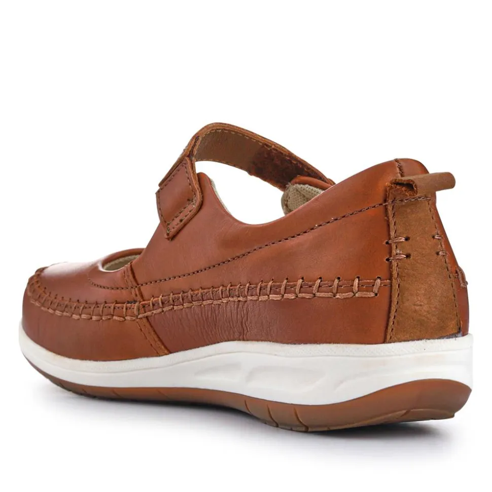 Wide-Fit Touch-Fasten Mary Janes - Tan