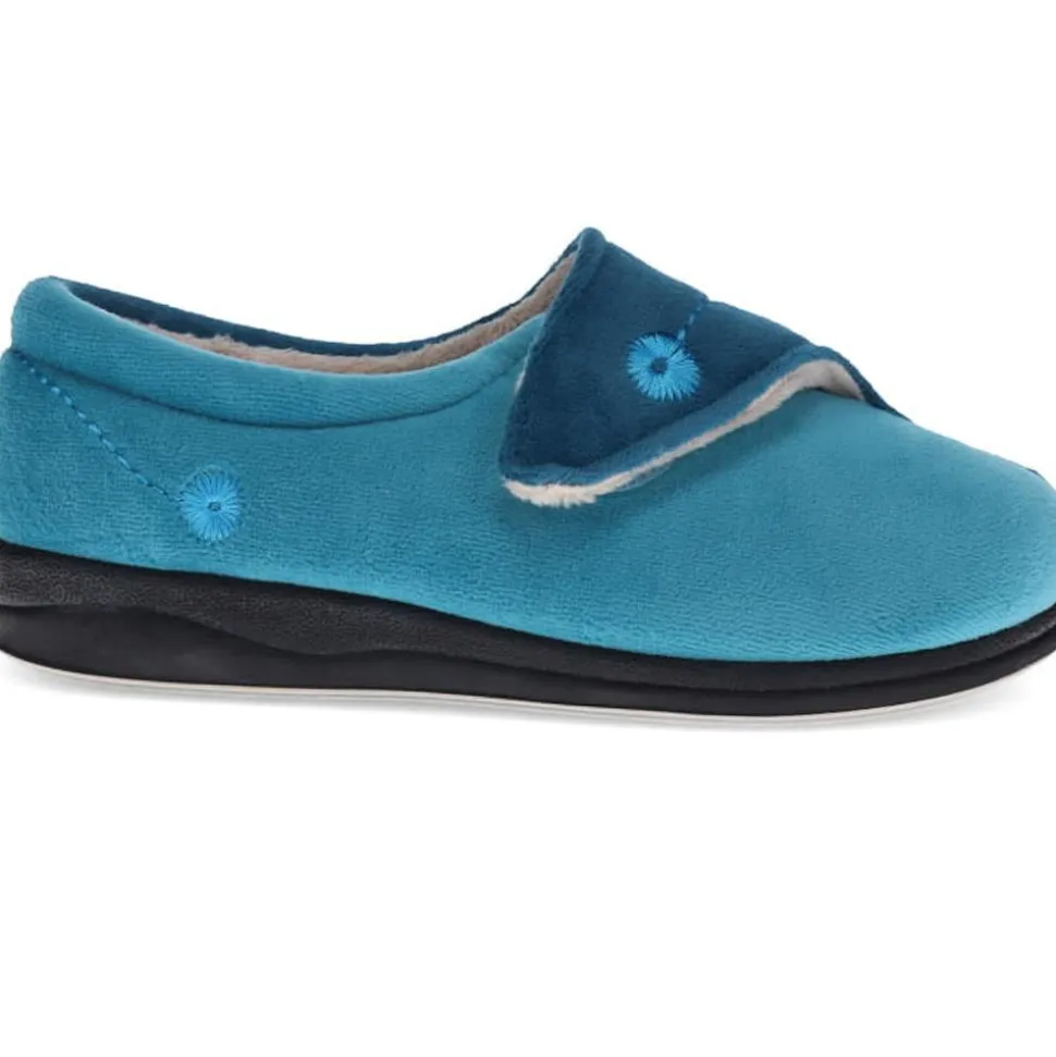 Wide Fit Warm Antibacterial Slippers - Blue Teal