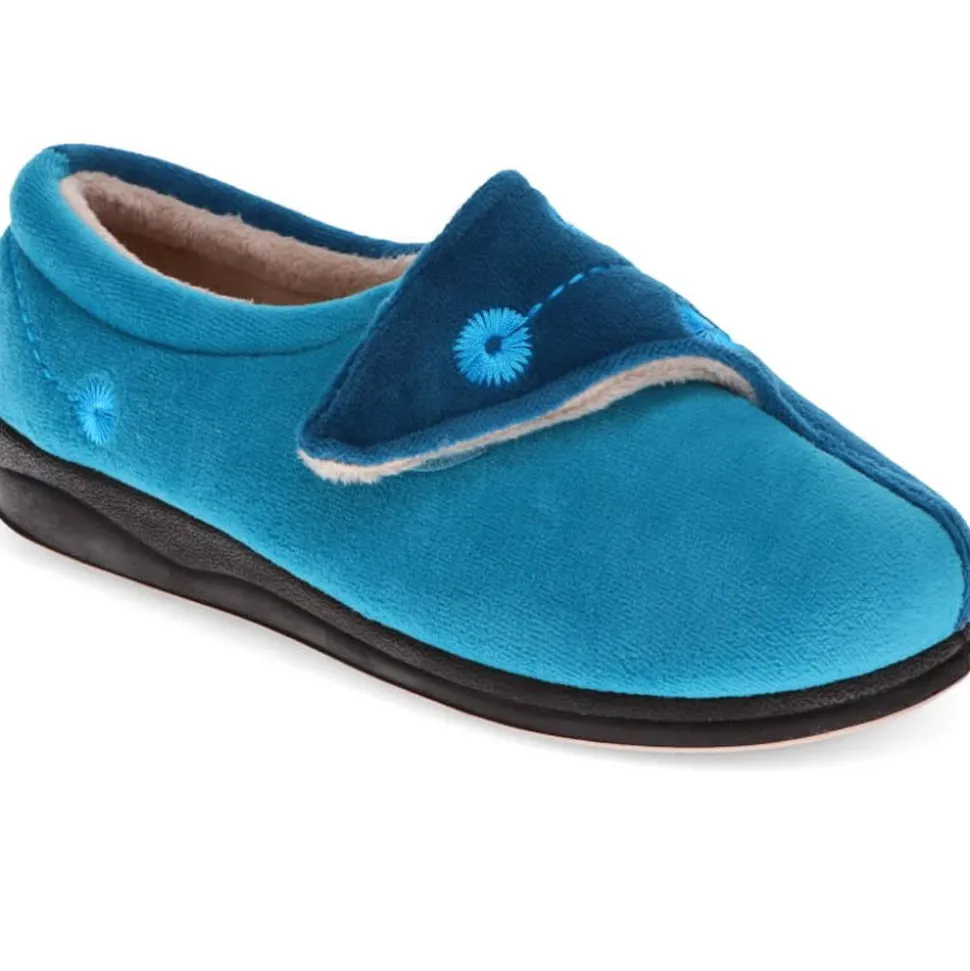 Wide Fit Warm Antibacterial Slippers - Blue Teal