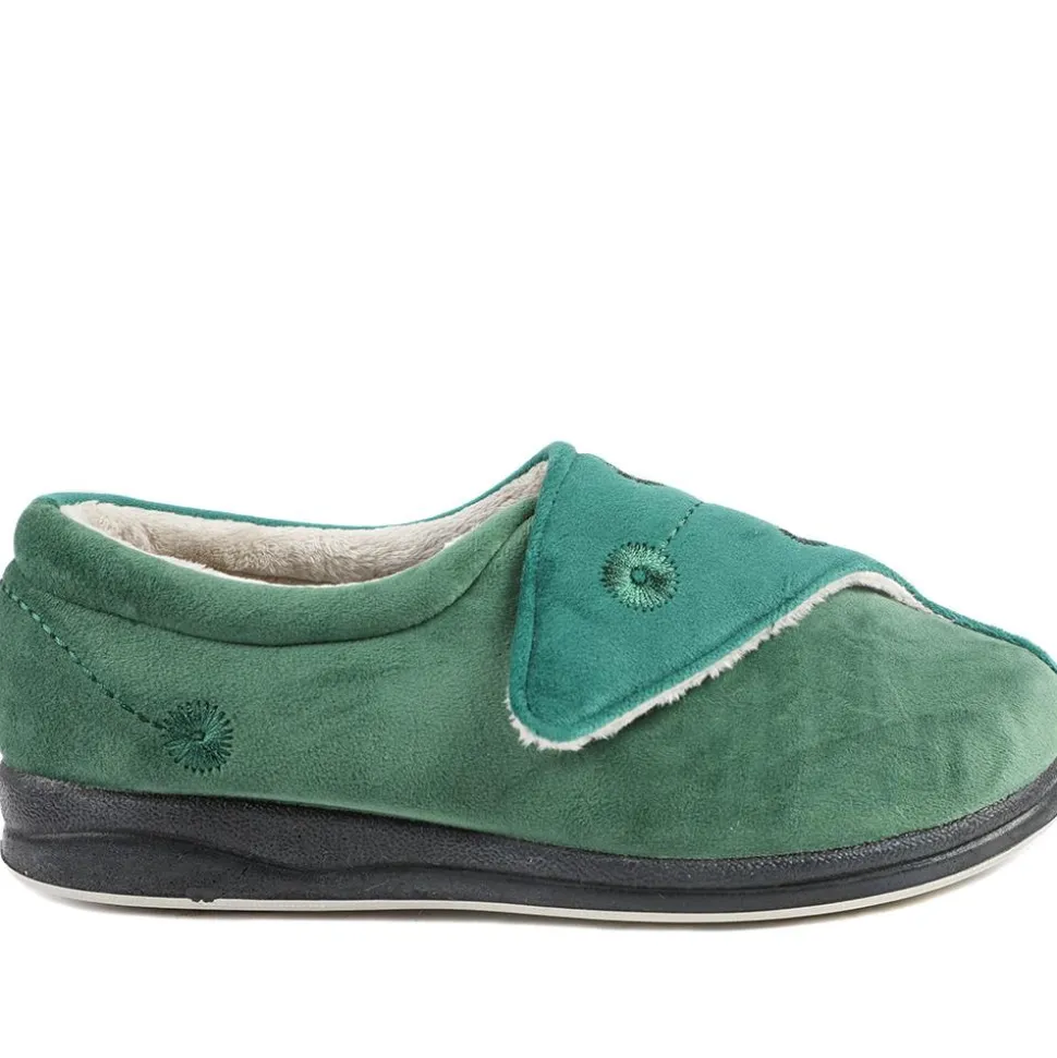 Wide Fit Warm Antibacterial Slippers - Green
