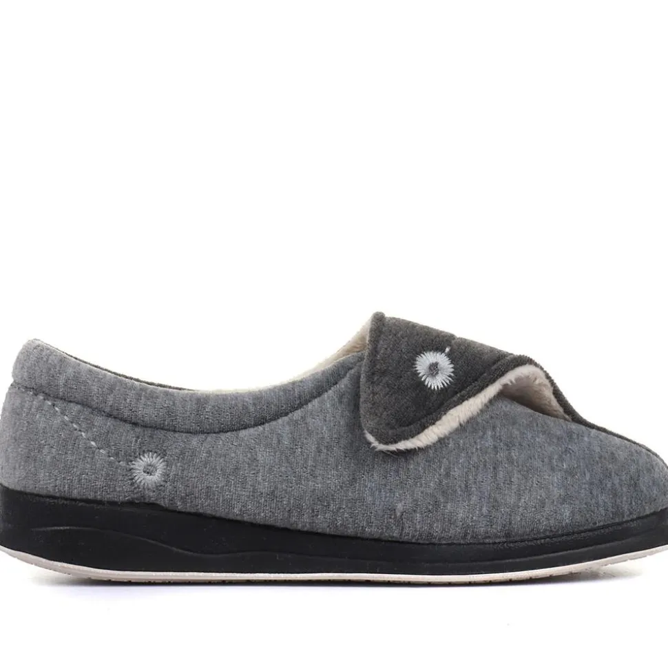 Wide Fit Warm Antibacterial Slippers - Grey