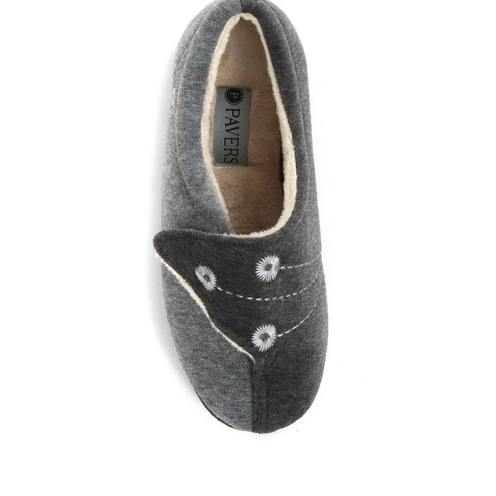 Wide Fit Warm Antibacterial Slippers - Grey