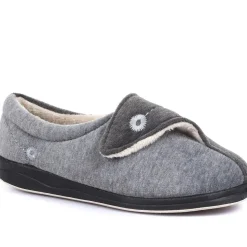 Wide Fit Warm Antibacterial Slippers - Grey