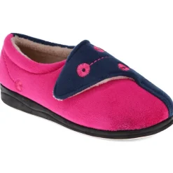 Wide Fit Warm Antibacterial Slippers - Navy Raspberry