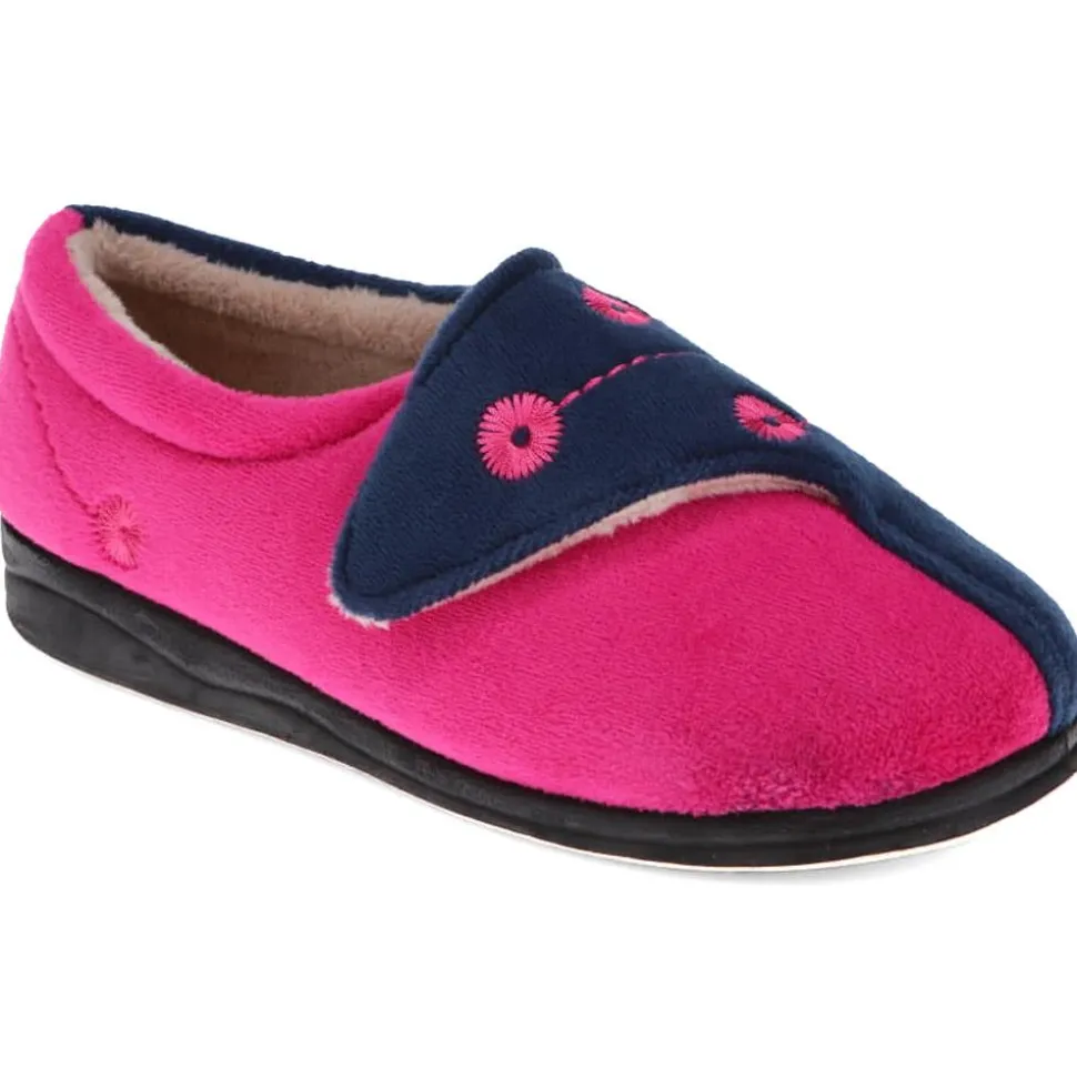 Wide Fit Warm Antibacterial Slippers - Navy Raspberry
