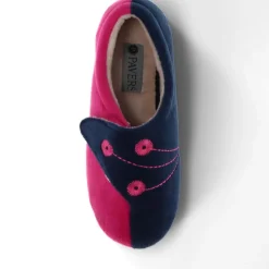 Wide Fit Warm Antibacterial Slippers - Navy Raspberry