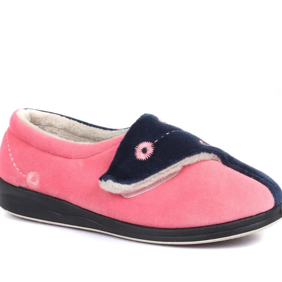 Wide Fit Warm Antibacterial Slippers - Pink Multi