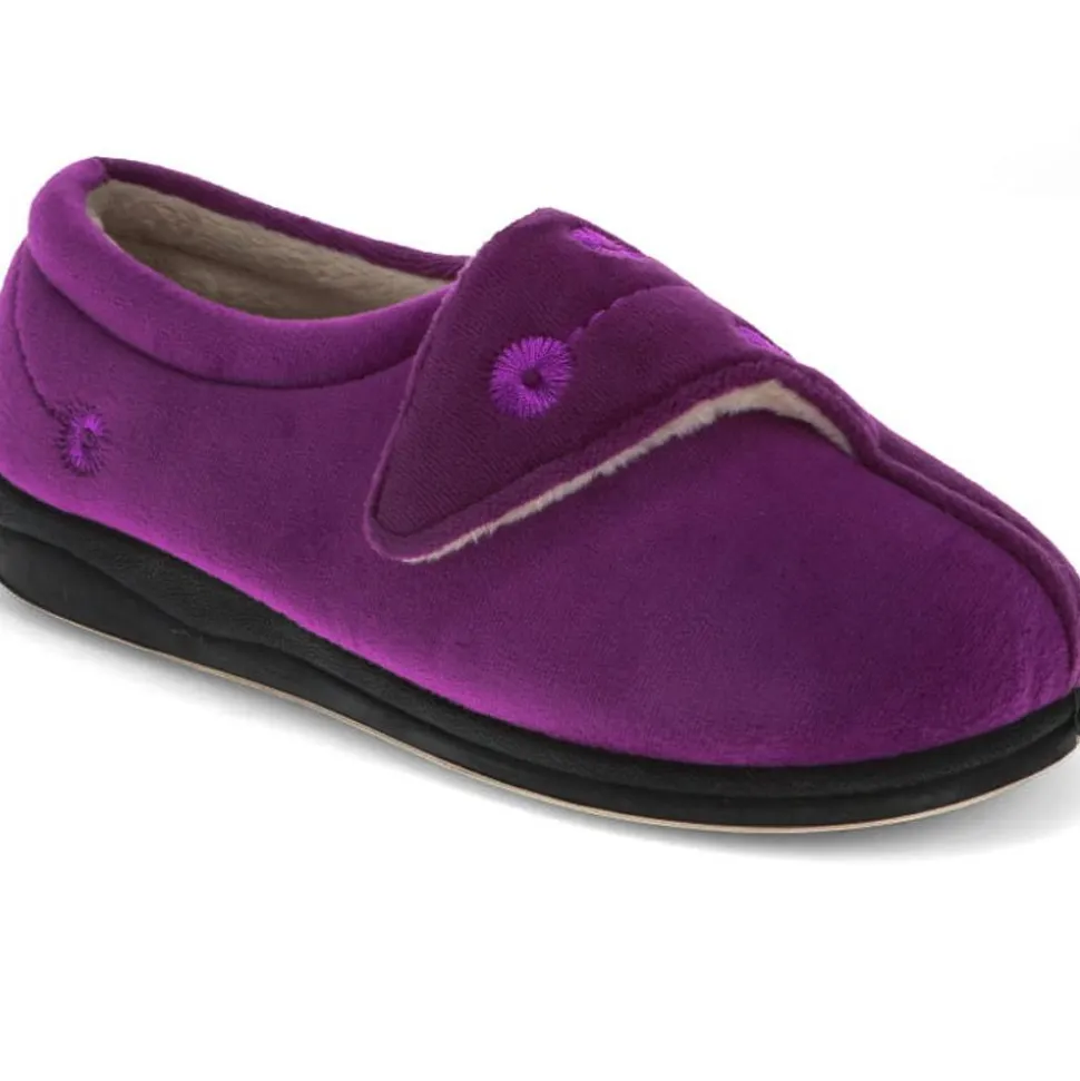 Wide Fit Warm Antibacterial Slippers - Purple
