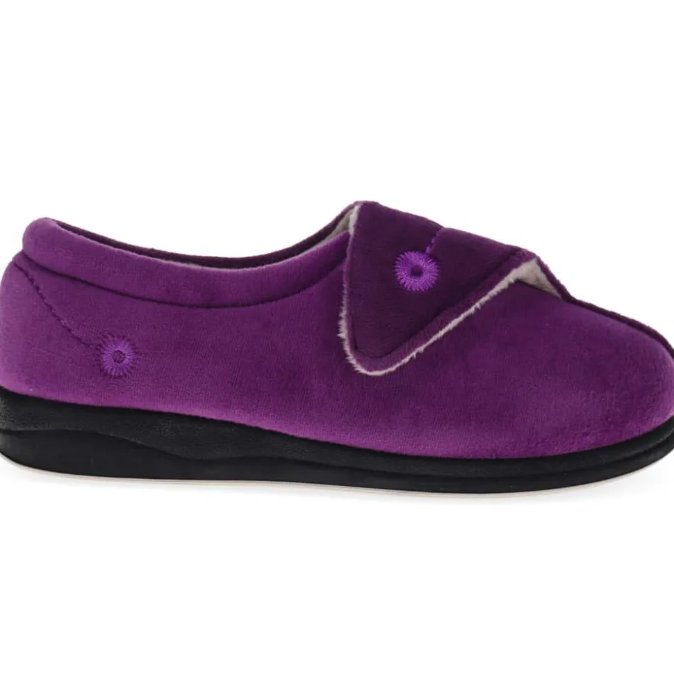 Wide Fit Warm Antibacterial Slippers - Purple