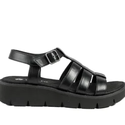 Wide Fit Wedged Fisherman Sandals - Black