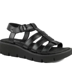 Wide Fit Wedged Fisherman Sandals - Black