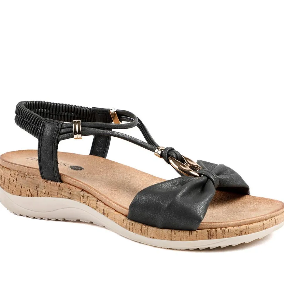 Wide Fit Wedge Heel Elasticated Sandals - Black