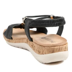 Wide Fit Wedge Heel Elasticated Sandals - Black