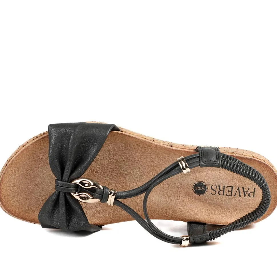 Wide Fit Wedge Heel Elasticated Sandals - Black