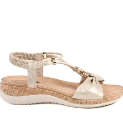 Wide Fit Wedge Heel Elasticated Sandals - Soft Gold