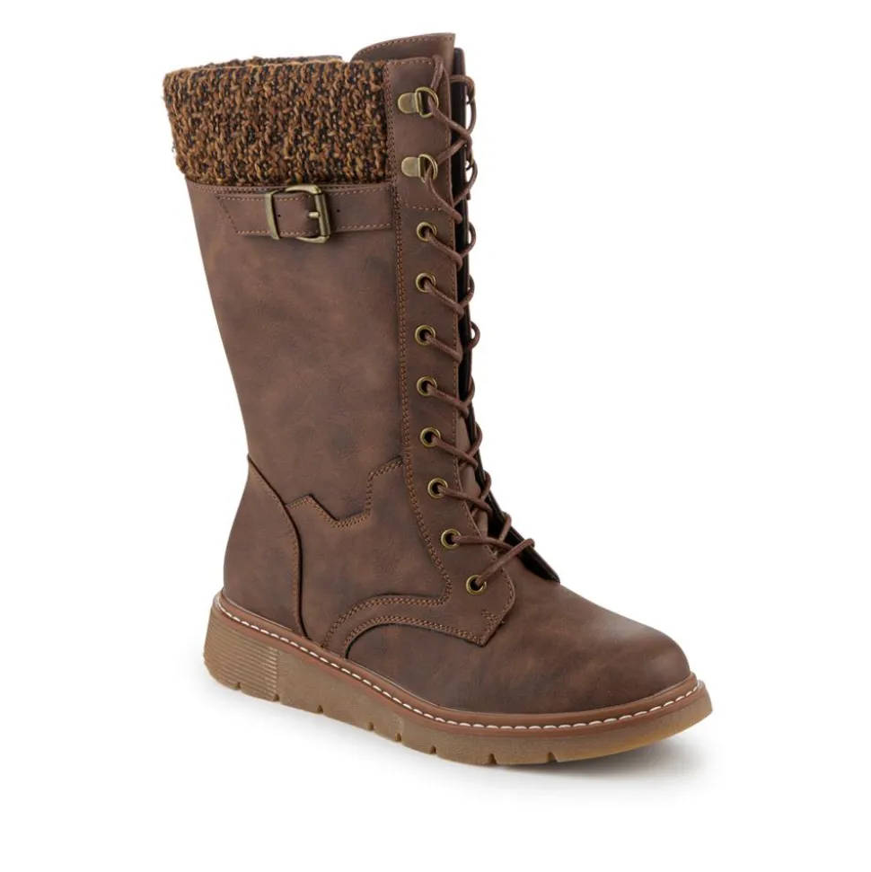 Wide Fit/Wide Calf Boots With Knitted Cuff - Brown