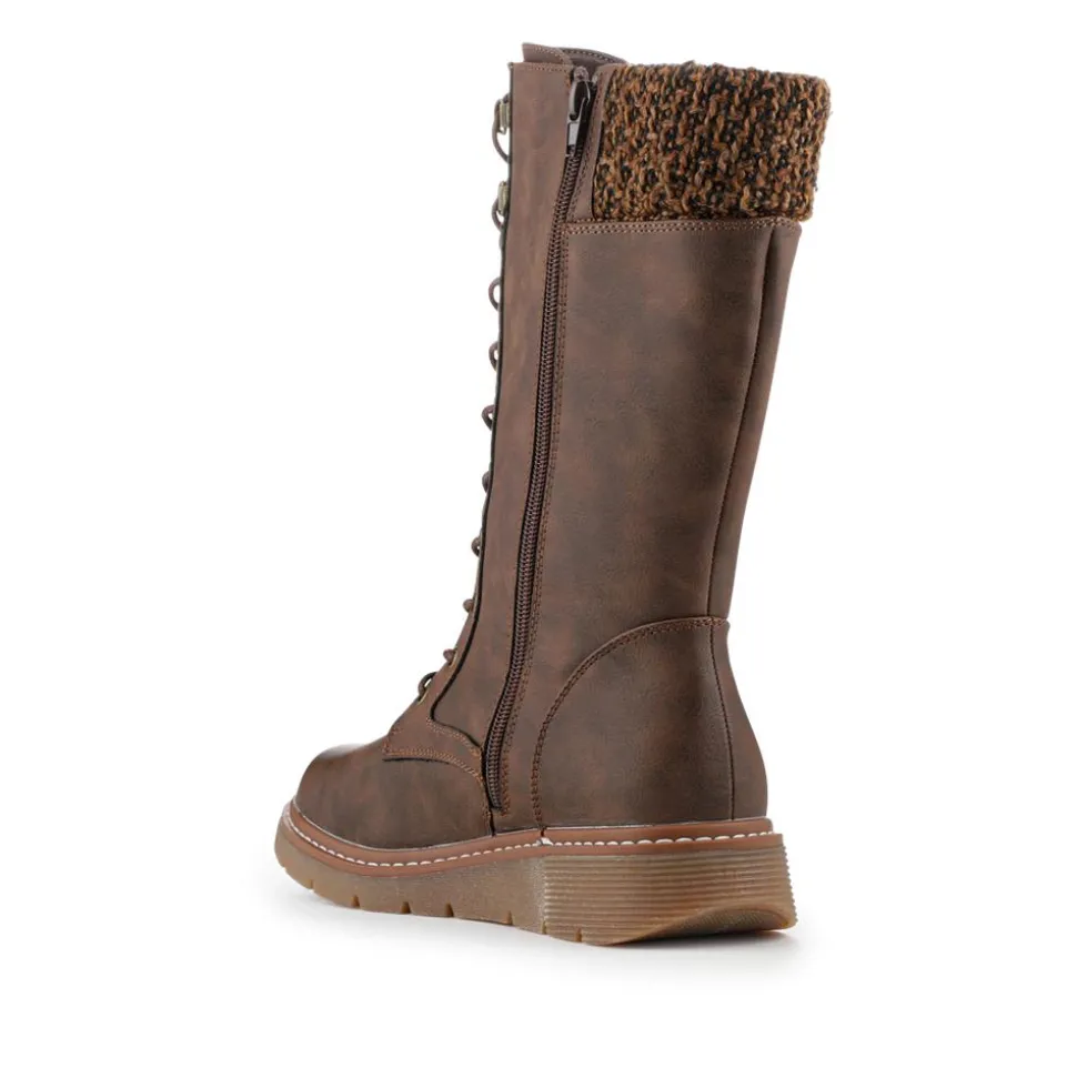 Wide Fit/Wide Calf Boots With Knitted Cuff - Brown