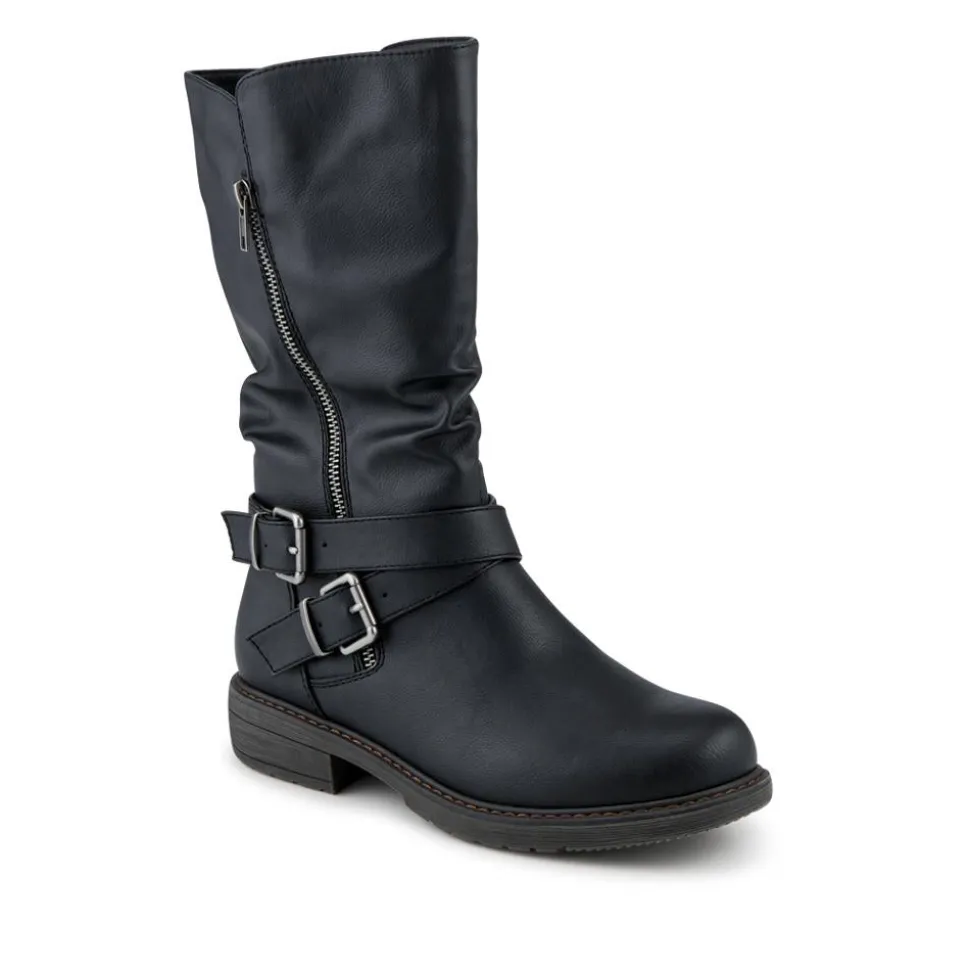 Wide Fit Zip Fasten Slouch Boots - Black